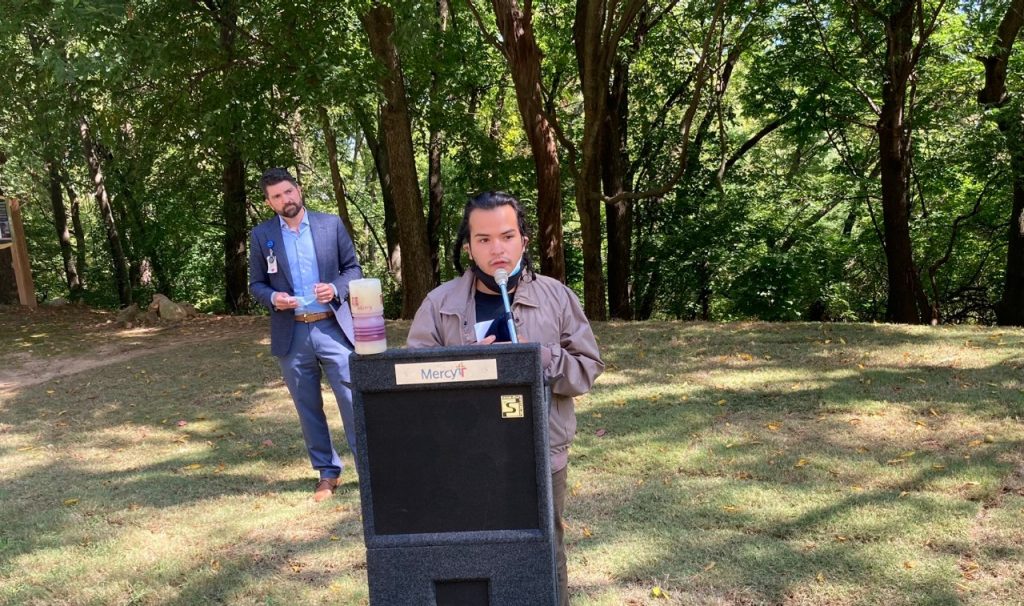 Artist Kenny Arredondo speaks during the Mercy Day Commitment Ceremony on Sept. 24, 2020.