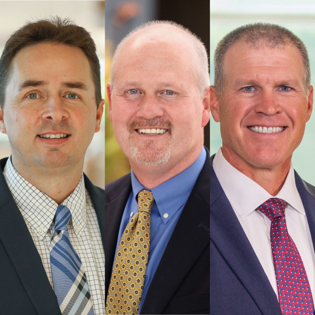 Collage of head shots of Bobby Stitt, Daryle Voss and Chris Wibbenmeyer, all wearing suits and ties.
