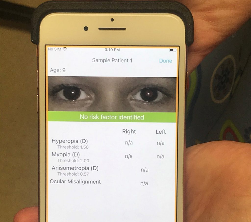 An example of the exam on the GoCheck Kids screening device.