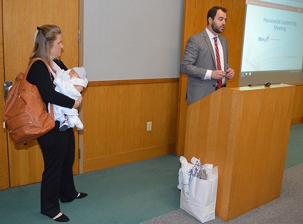 Megan, Henry and David Schomer at the Mercy Jefferson Housewide Leadership meeting in December.