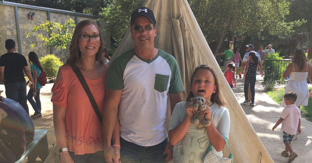LaDonna Robbins enjoys a trip to the Alamo in Texas with her husband, Jim, and granddaughter, Olivia, just one month after completing radiation treatment.