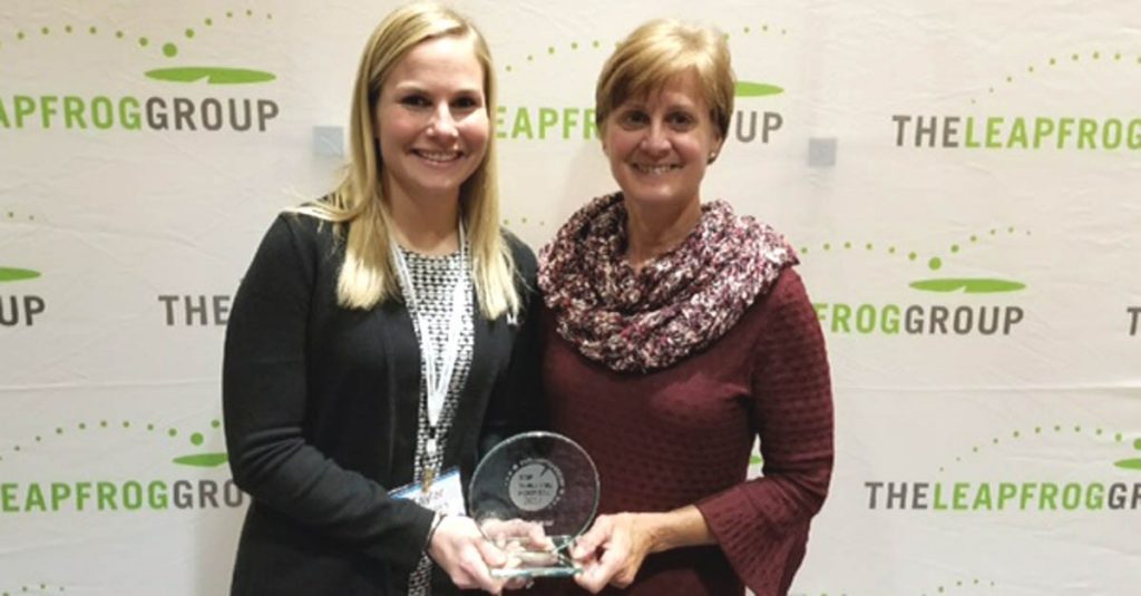 Mercy clinical outcomes managers Talyor McCurdy and Julie Binder accepted the Leapfrog Top Hospital award.