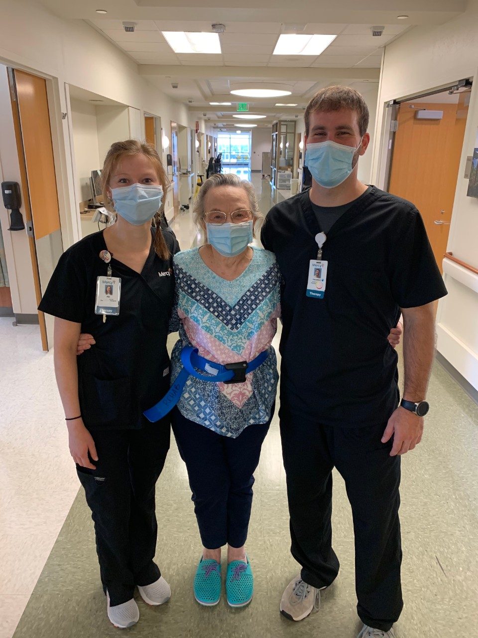 Occupational Therapist Allison Grant, patient Beverly Fleeger and Physical Therapist Houston Talmage