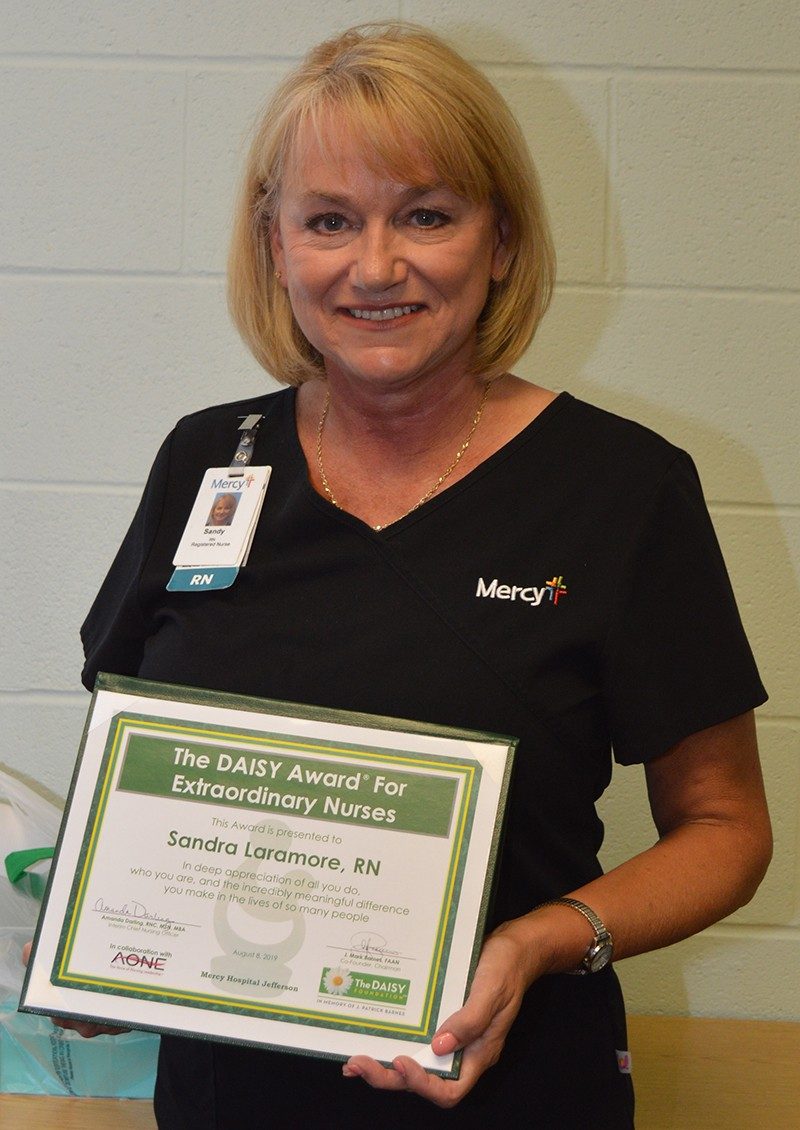 Mercy Home Health Jefferson nurse Sandy Laramore, received the DAISY award.