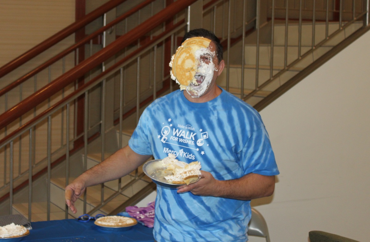 mercy leaders take a pie in the face for the make a wish group scheduling
