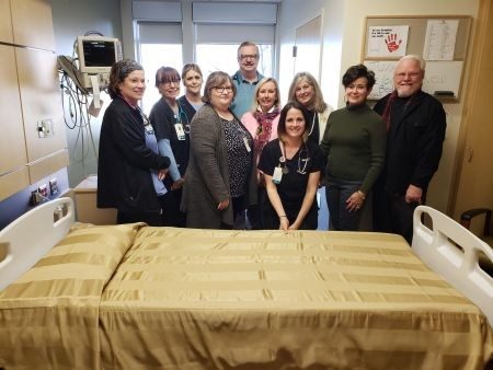 Members of Mercy Hospital Carthage Staff, the McCune-Brooke Healthcare Foundation, McCune-Brooks Regional Hospital Trust and Helen S. Boylan Foundation post with one of the new hospital beds. 