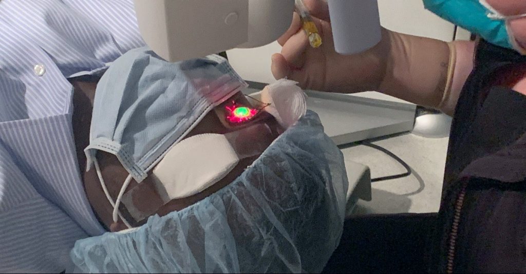 Patient, Casey Brown, during his cross-linking procedure at Mercy Clinic Eye Specialist - Ophthalmology.