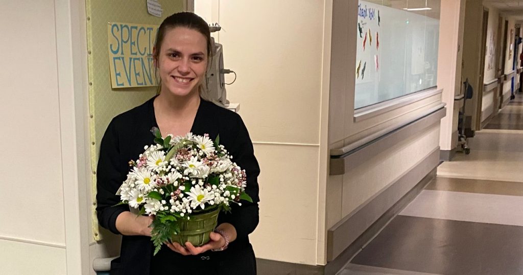 Kristina Sandler, a nurse on the oncology unit at Mercy Hospital St. Louis, received the quarterly DAISY Award.