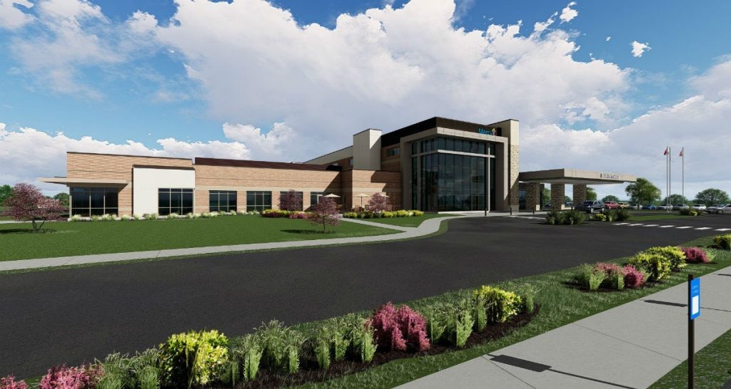 A rendering shows Mercy's plans for a multispecialty facility that will accommodate 10 primary care physicians and 12 specialists in addition to a 24-hour emergency department.