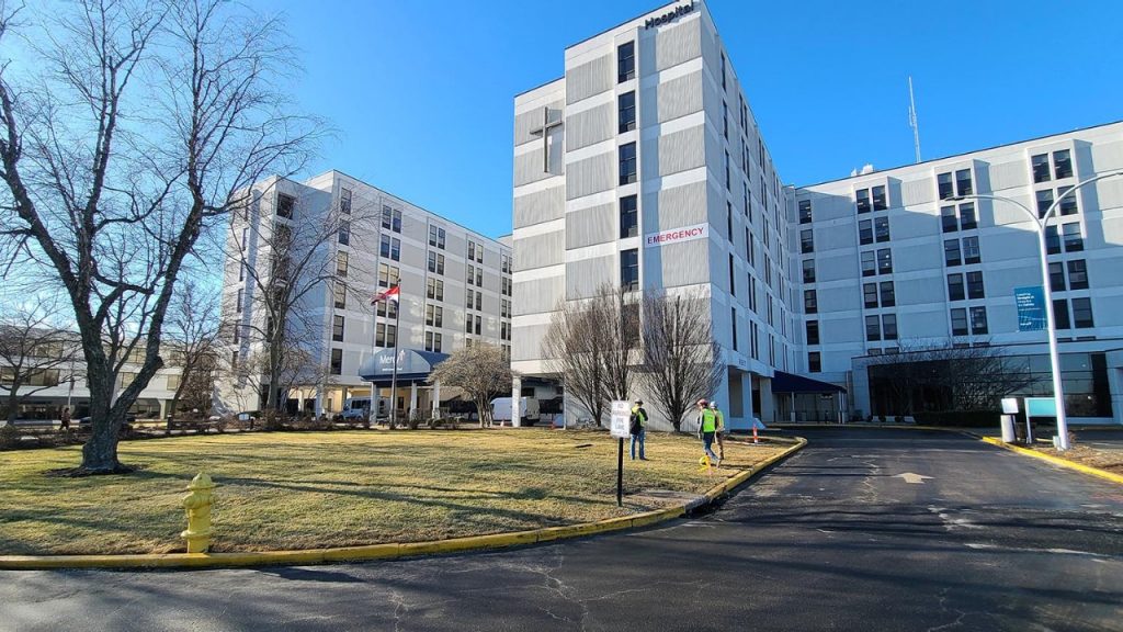 This circle drive winds under part of the hospital and to the main entrance, which is now also serving as the emergency entrance.