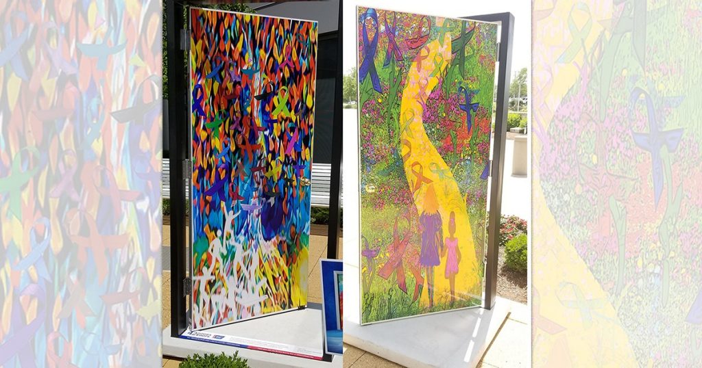 The front and back of the Hope Lodge St. Louis door at Mercy St. Louis.