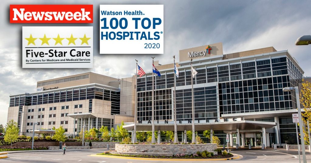 Mercy Hospital St. Louis is a CMS Five-Star Hospital, a Watson Health 100 Top Hospital and a Newsweek Top 50 Nation's Best Hospital.