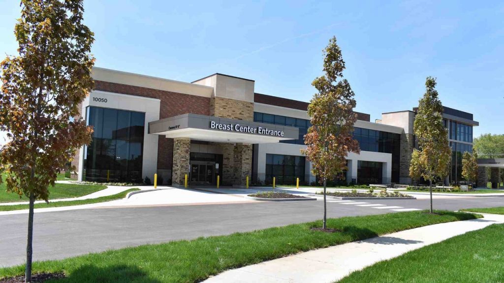 The dedicated entrance to the Rooney Breast Center within the David M. Sindelar Cancer Center at Mercy Hospital South.