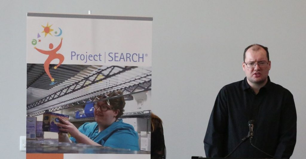Mercy Fort Smith intern Joseph Smalley speaks during the Project SEARCH Arkansas: ACCESS Initiative graduation ceremony.