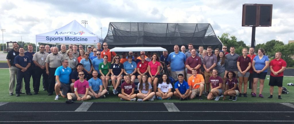 Mercy Sports Medicine's athletic trainers, along with the member of Mercy Emergency Medical Services and the Springfield Fire Department who participated in the 2017 drill.
