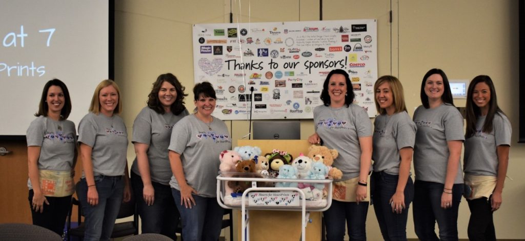 Mercy HeartPrints volunteer support group - left to right - Kristen Milsark, Liz Burke, Amanda Black, Kelly Sander, Jane DeLong, Nora LaFata, Sara Merkle, and Jen Johnson.