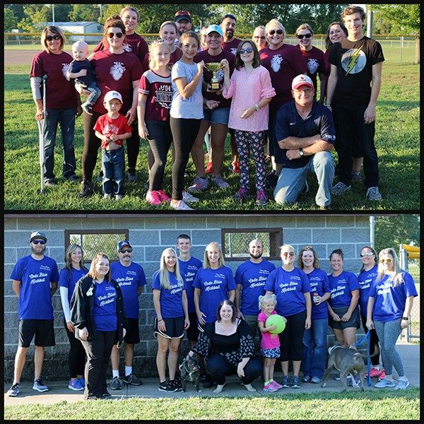 The kickball game was fun for co-workers and their families.